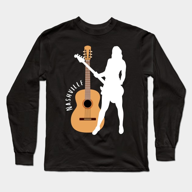 City of Music Nashville Tennessee guitar home of country music USA city break Long Sleeve T-Shirt by BoogieCreates